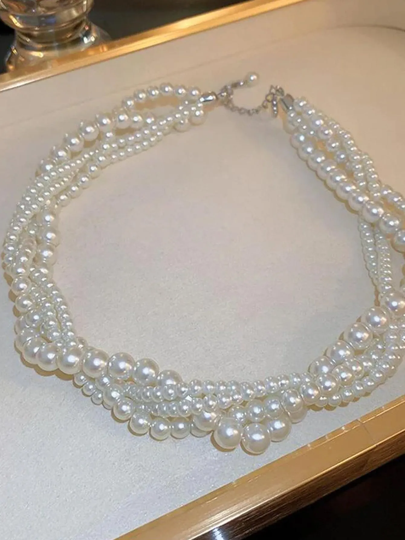 1pc Pearl & Twisted Rope Design Multi-layer Necklace
