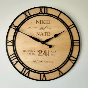 24" Custom Engraved Wooden Wedding Clock Personalized