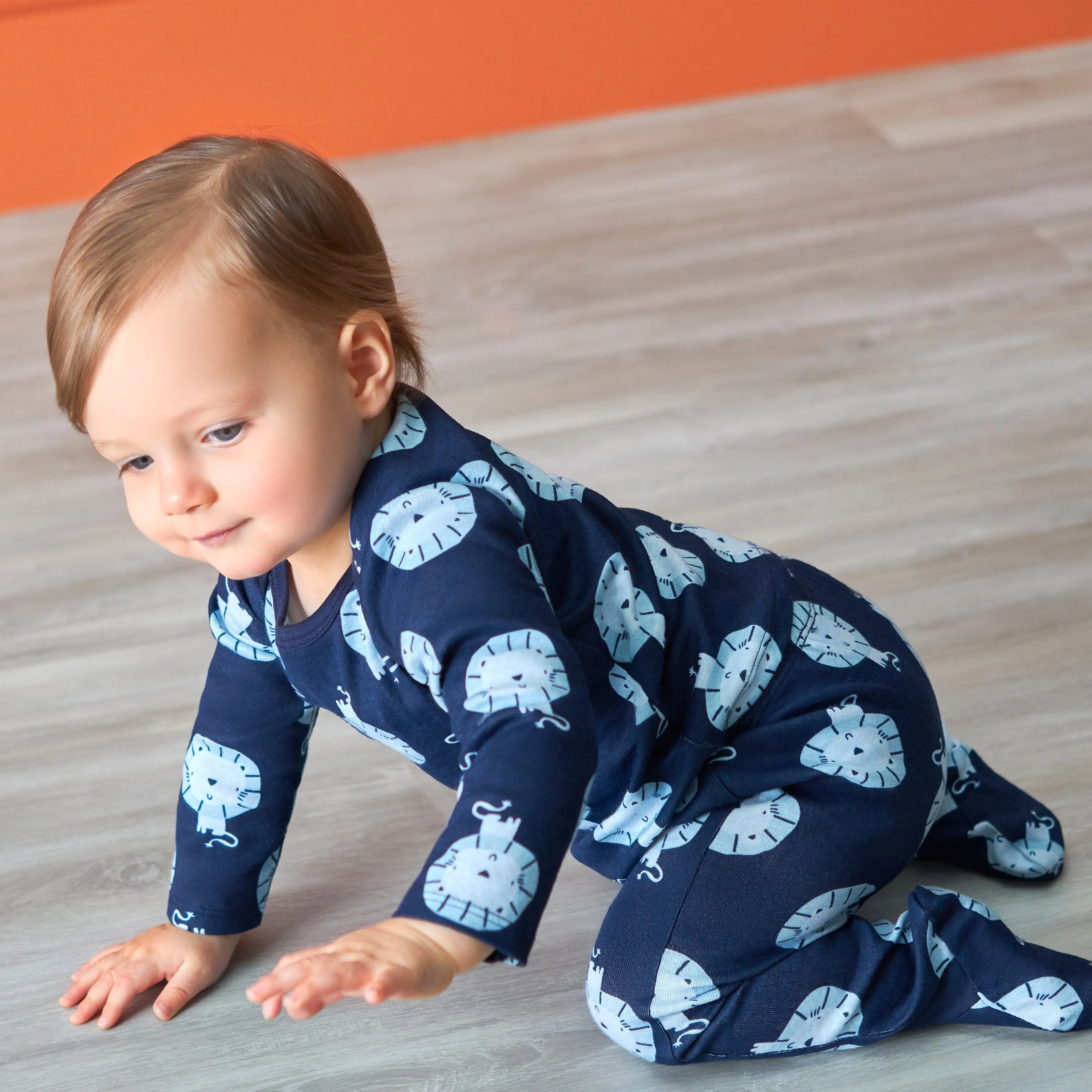 3-Piece Baby Boys Comfy Stretch Lion Long Sleeve Shirt, Footed Pant, & Cap Set