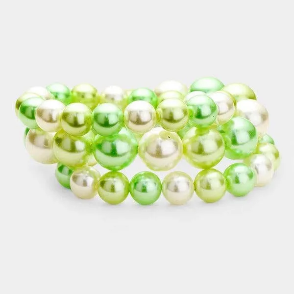 3PCS - Lime Green Stackable Pearl Stretch Bracelets
