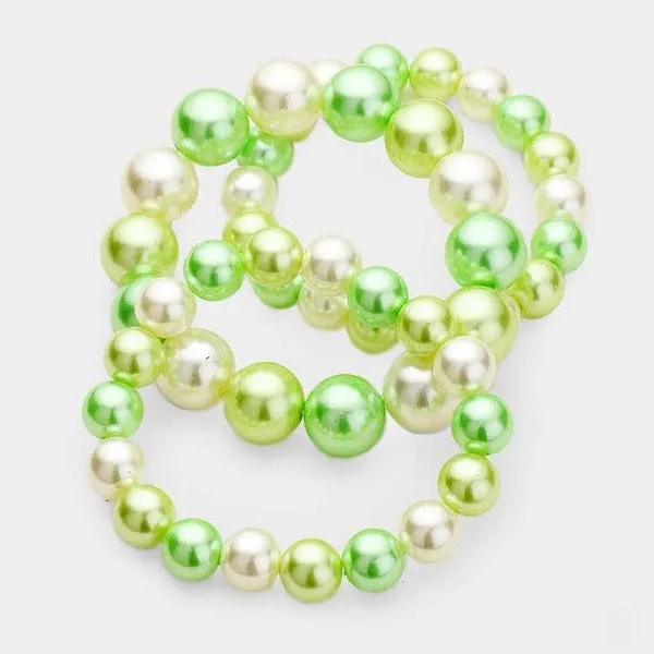 3PCS - Lime Green Stackable Pearl Stretch Bracelets