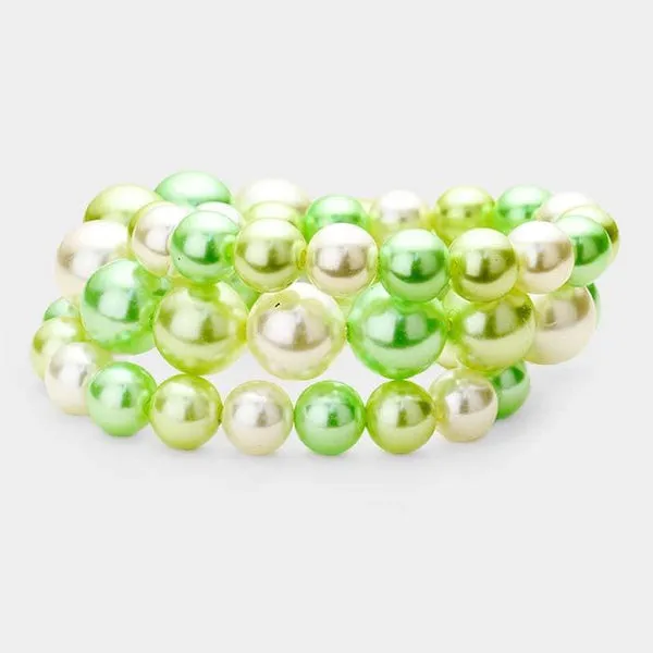 3PCS - Lime Green Stackable Pearl Stretch Bracelets