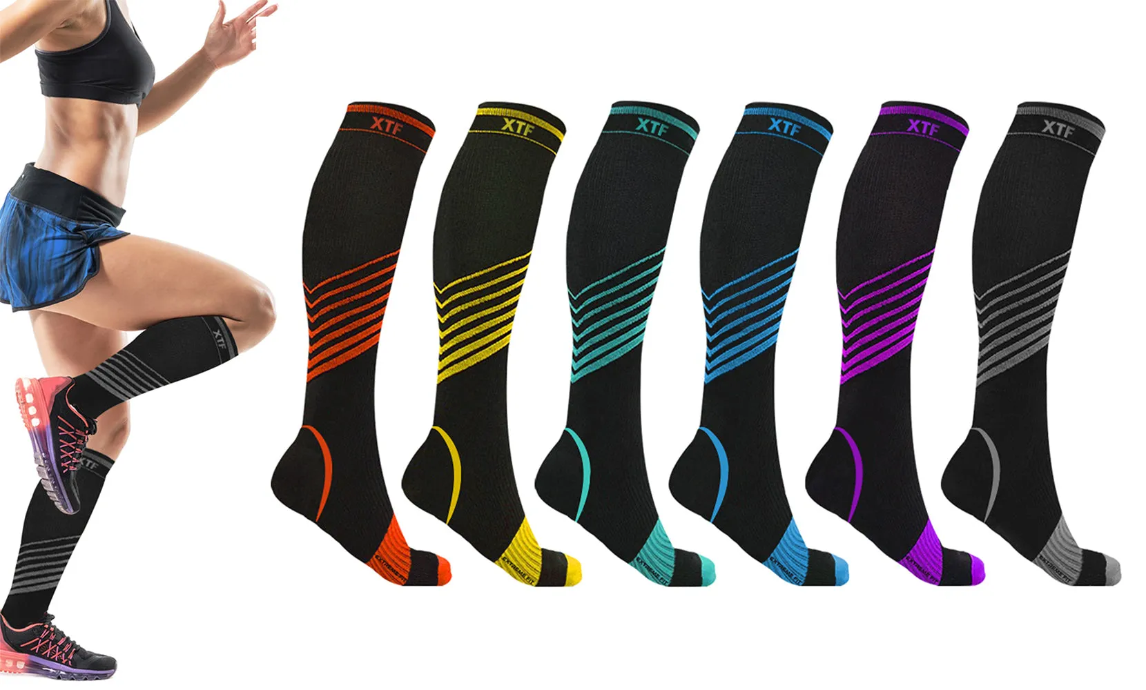 6-Pairs: Copper-Infused Knee-High Compression Socks