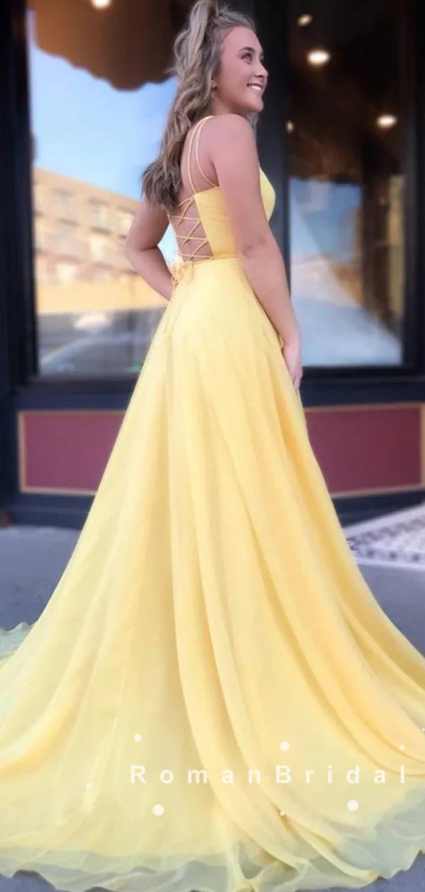 A-Line Spaghetti Straps Cheap Chiffon Long Prom Dresses,RBPD0052