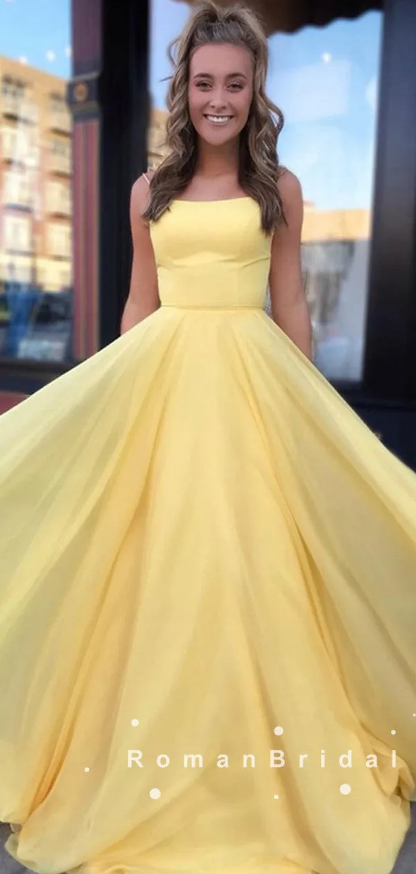 A-Line Spaghetti Straps Cheap Chiffon Long Prom Dresses,RBPD0052