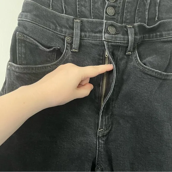 Agolde Ultra High Waisted Button Fly Slim Straight Black Slim Jeans 27