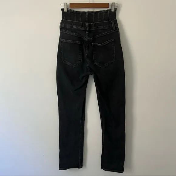 Agolde Ultra High Waisted Button Fly Slim Straight Black Slim Jeans 27