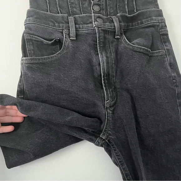 Agolde Ultra High Waisted Button Fly Slim Straight Black Slim Jeans 27