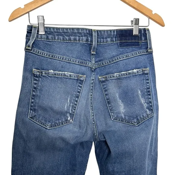 AMO Chelsea Crop Jeans in Deep Breath Distressed Bandana Patch Rip Size 25