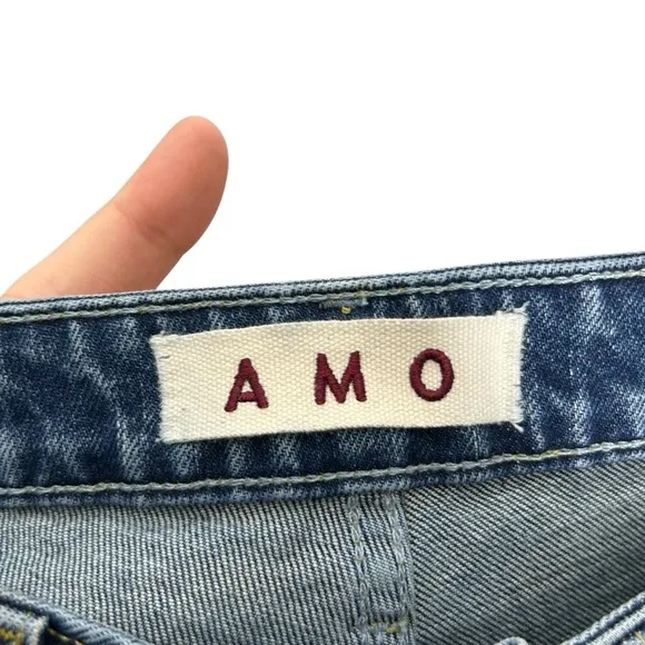 AMO Chelsea Crop Jeans in Deep Breath Distressed Bandana Patch Rip Size 25