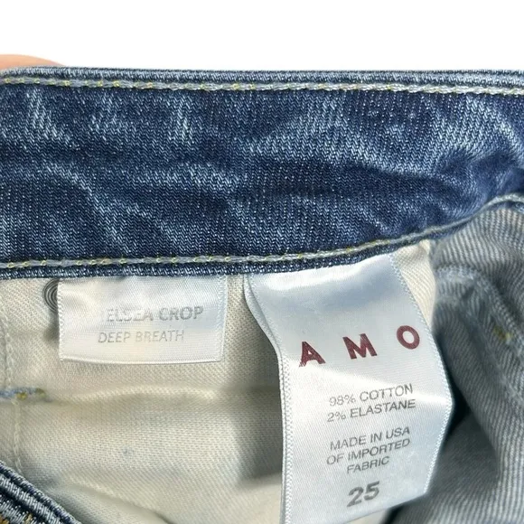 AMO Chelsea Crop Jeans in Deep Breath Distressed Bandana Patch Rip Size 25
