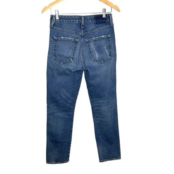AMO Chelsea Crop Jeans in Deep Breath Distressed Bandana Patch Rip Size 25