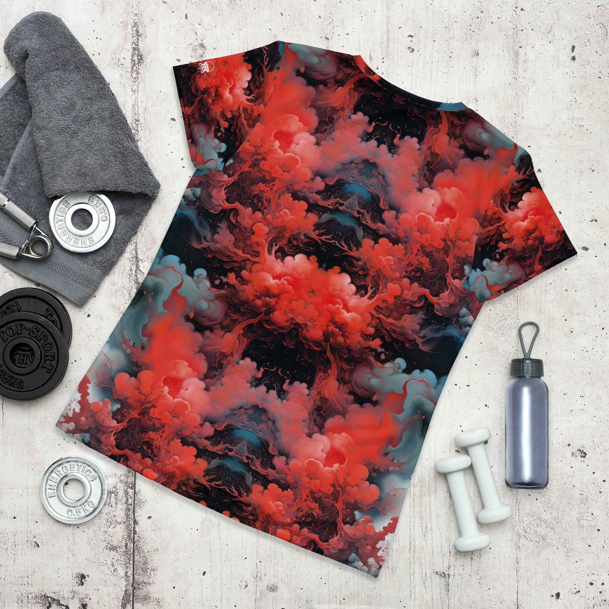 Athletic T-shirt - Ethereal Crimson Flow - Dark