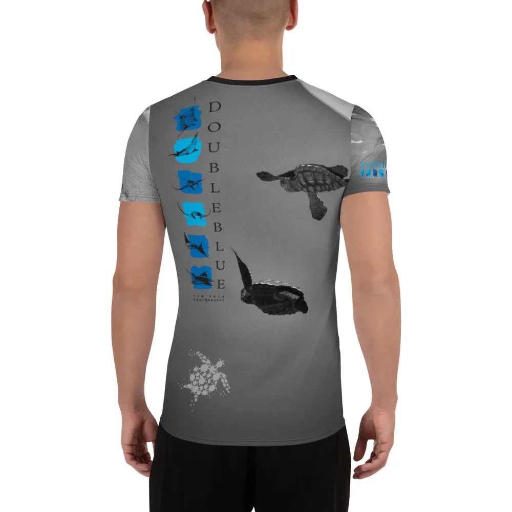 Baby Sea Turtle All-Over Double Blue Print Men's Athletic T-shirt
