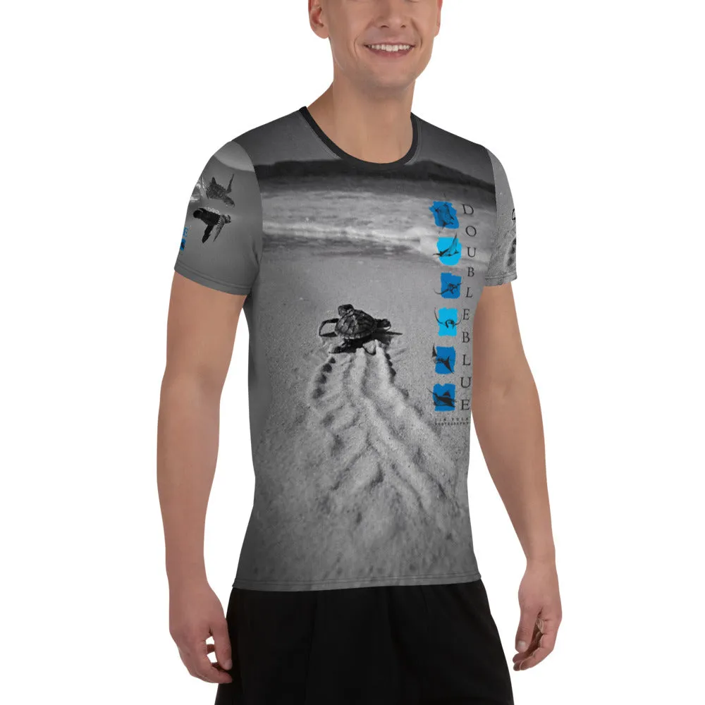 Baby Sea Turtle All-Over Double Blue Print Men's Athletic T-shirt