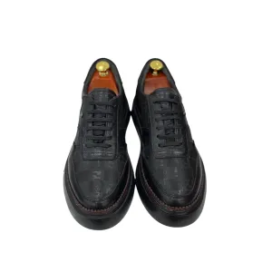 Black Sneakers - Unique  Textured Leather- with Brown Thread Details -228-SP10