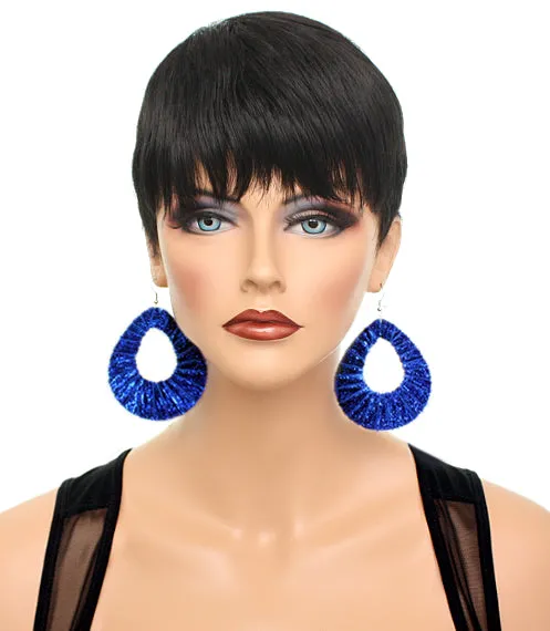 Blue Glitter Fabric Teardrop Earrings