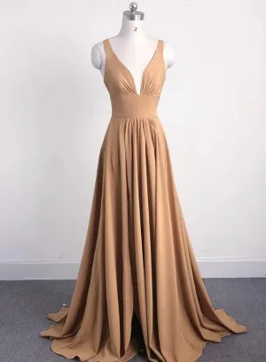 Charming Slit Long V-neckline Bridesmaid Dress, Beautiful Party Gown