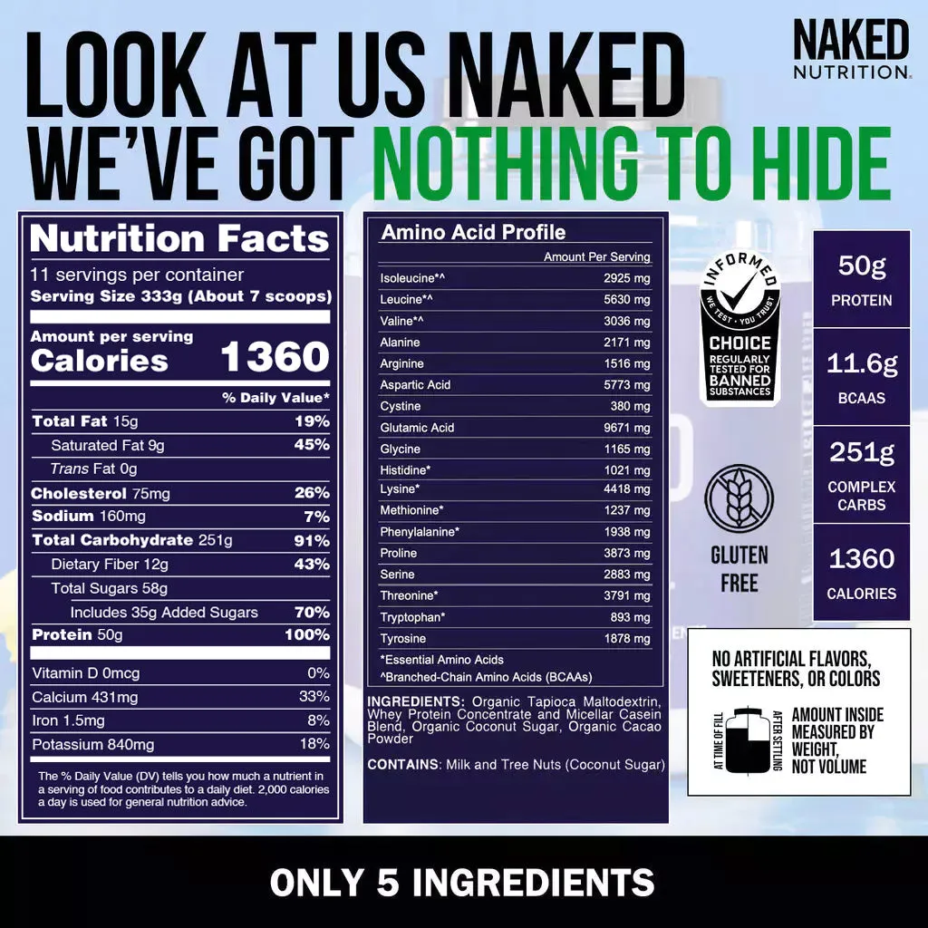Chocolate Weight Gainer Protein Supplement | Naked Chocolate Mass - 8LB