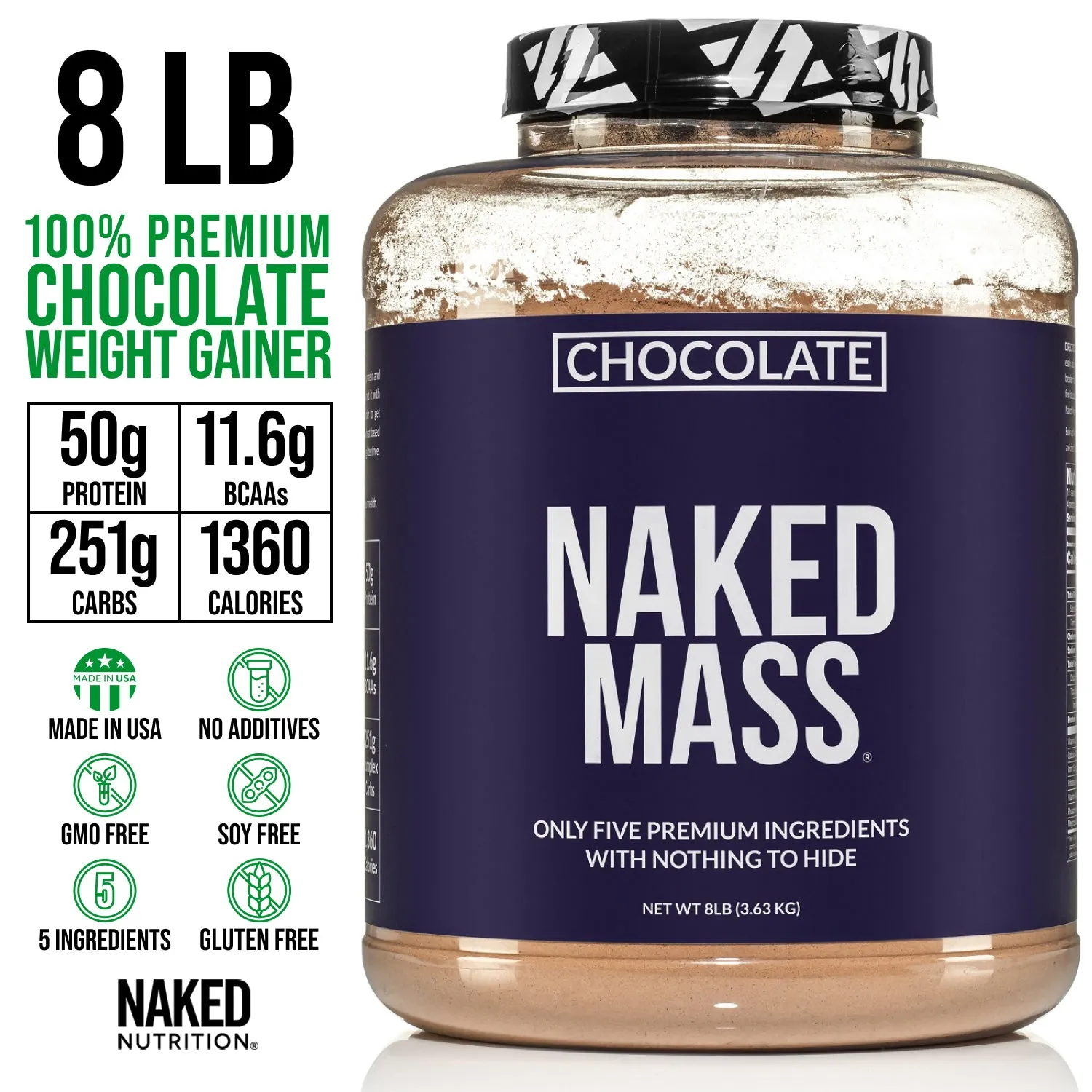 Chocolate Weight Gainer Protein Supplement | Naked Chocolate Mass - 8LB