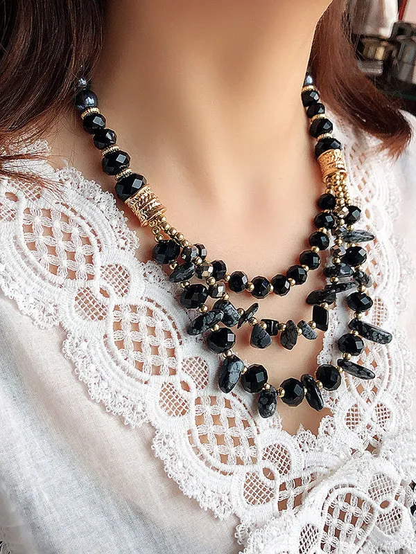 Crystal Natural Stone Multi-layer Clavicle Chain