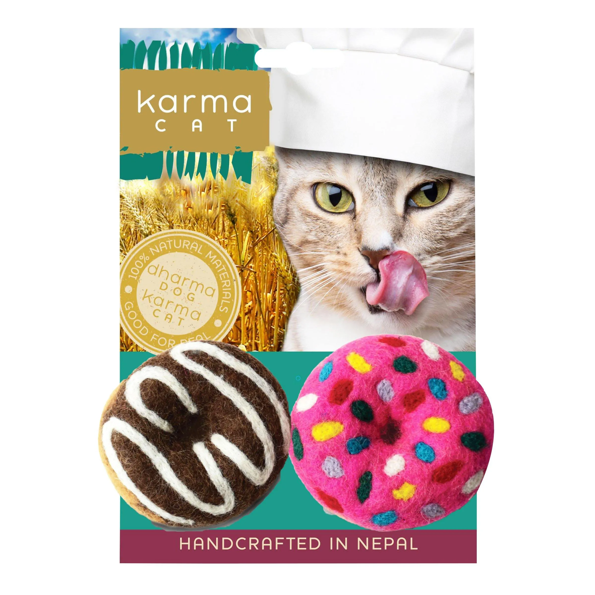 Dharma Dog Karma Cat Wool Donuts Cat Toy, 2-pack