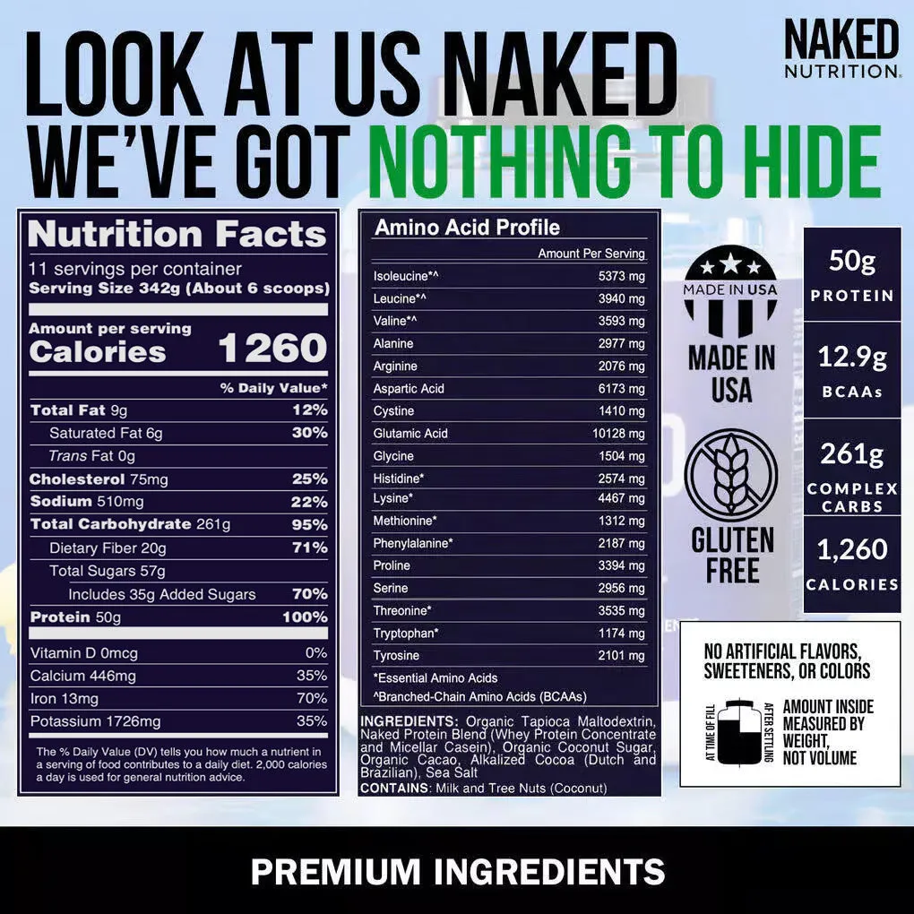 Double Chocolate Weight Gainer Protein Supplement | Naked Mass - 8LB