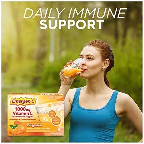 Emergen-C Vitamina C 1000mg en polvo (10 unidades, sabor a mandarina), con antioxidantes, vitaminas B y electrolitos, suplemento dietético mezcla de bebidas fizzy sin cafeína