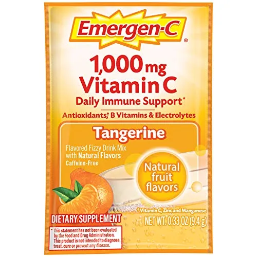 Emergen-C Vitamina C 1000mg en polvo (10 unidades, sabor a mandarina), con antioxidantes, vitaminas B y electrolitos, suplemento dietético mezcla de bebidas fizzy sin cafeína