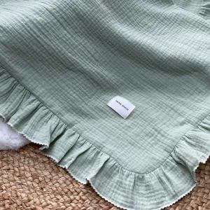 Frill Muslin Blanket - Sage Green