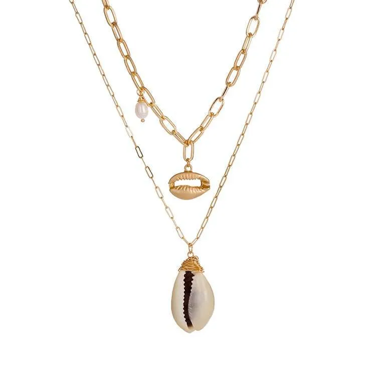 Goldie Cowrie Shell & Freshwater Pearl Multi Layer Necklace