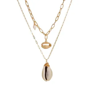 Goldie Cowrie Shell & Freshwater Pearl Multi Layer Necklace