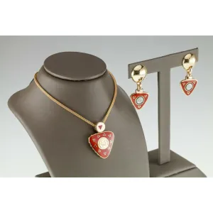 Gorgeous La Nouvelle Bague 18k Yellow Gold Enamel Pendant and Earring Set