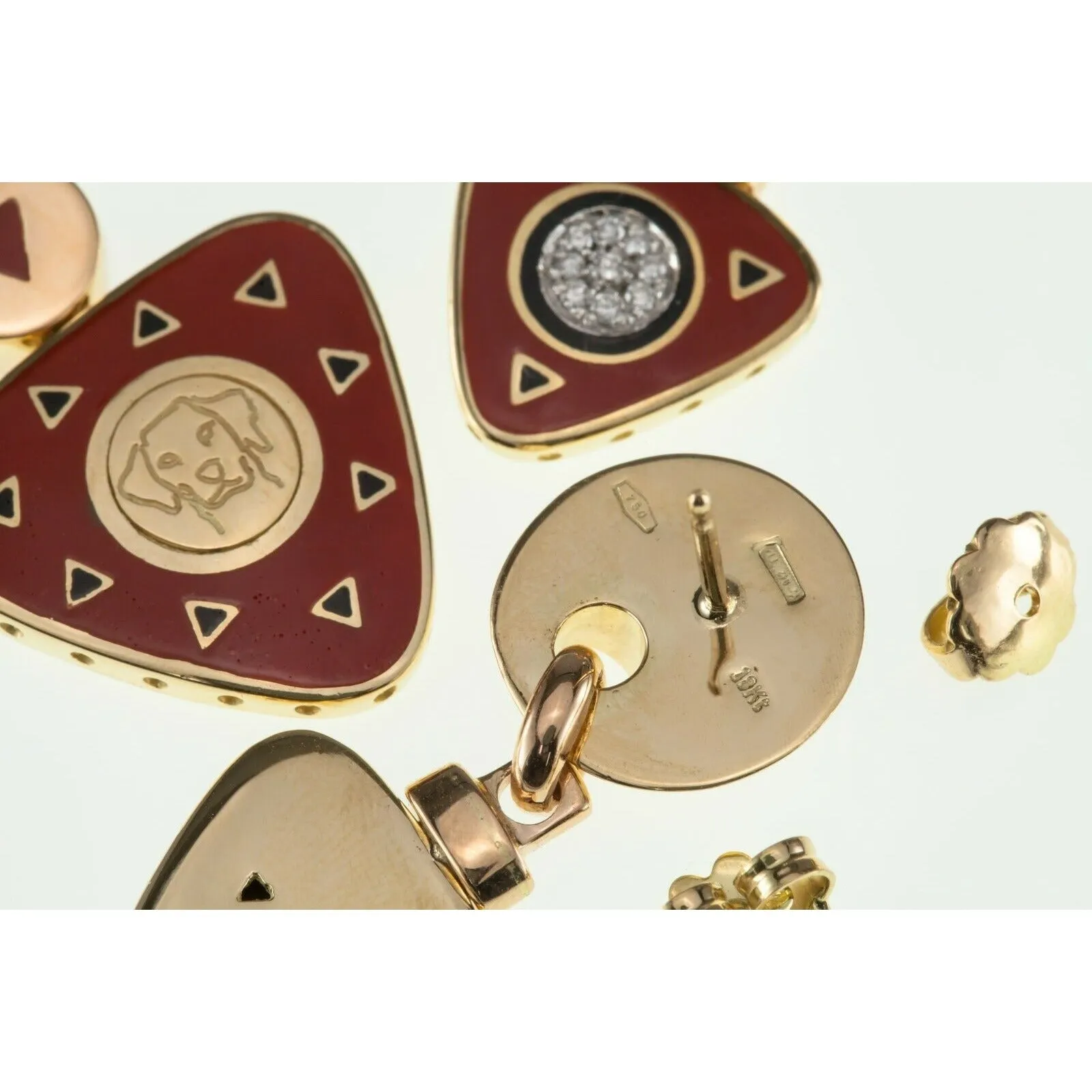 Gorgeous La Nouvelle Bague 18k Yellow Gold Enamel Pendant and Earring Set