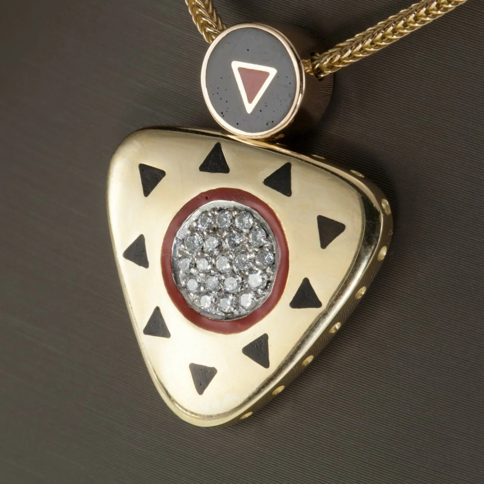 Gorgeous La Nouvelle Bague 18k Yellow Gold Enamel Pendant and Earring Set