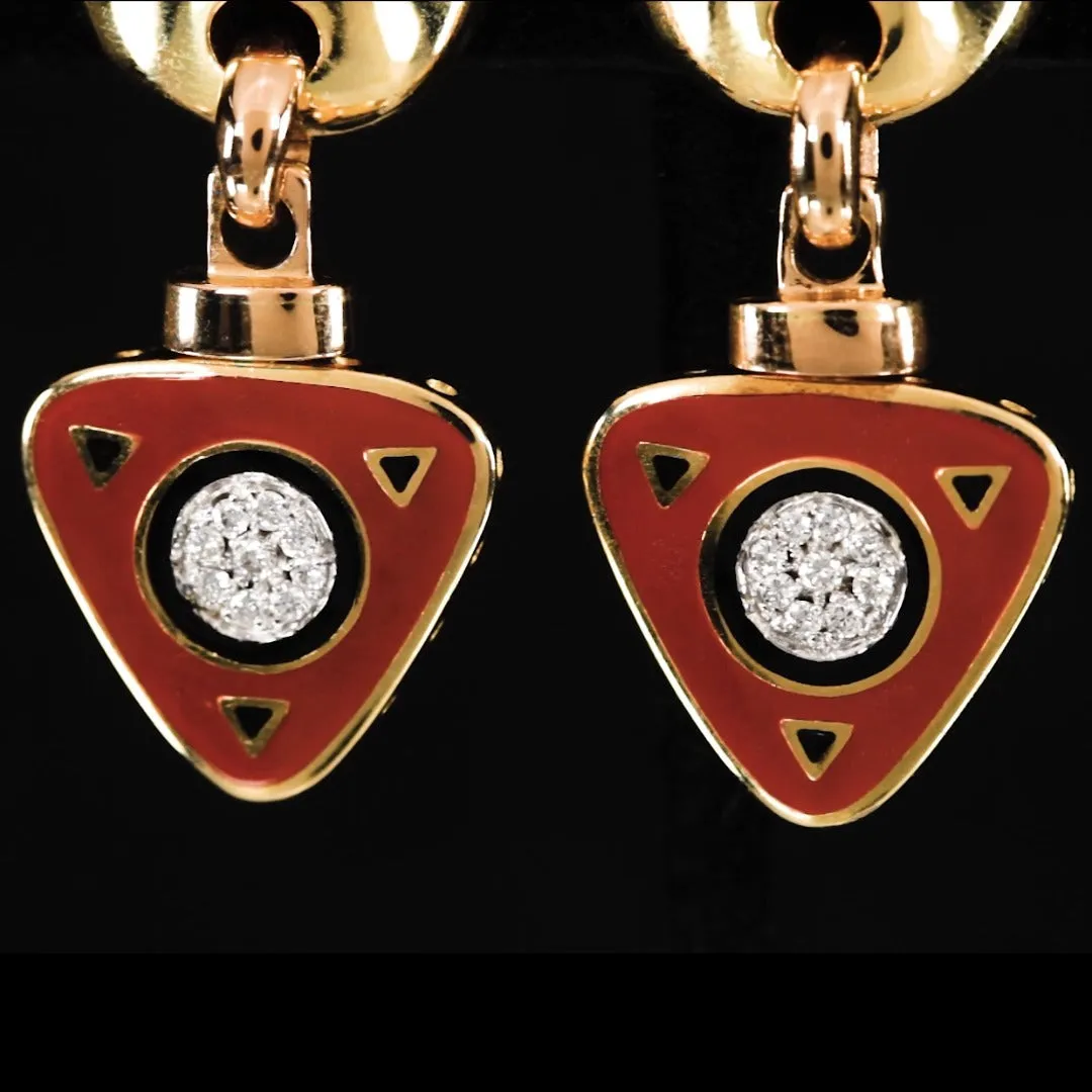 Gorgeous La Nouvelle Bague 18k Yellow Gold Enamel Pendant and Earring Set