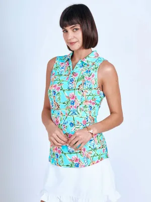 Gottex  Polo Zip Collar S/L  Shirt -LEONA Aqua