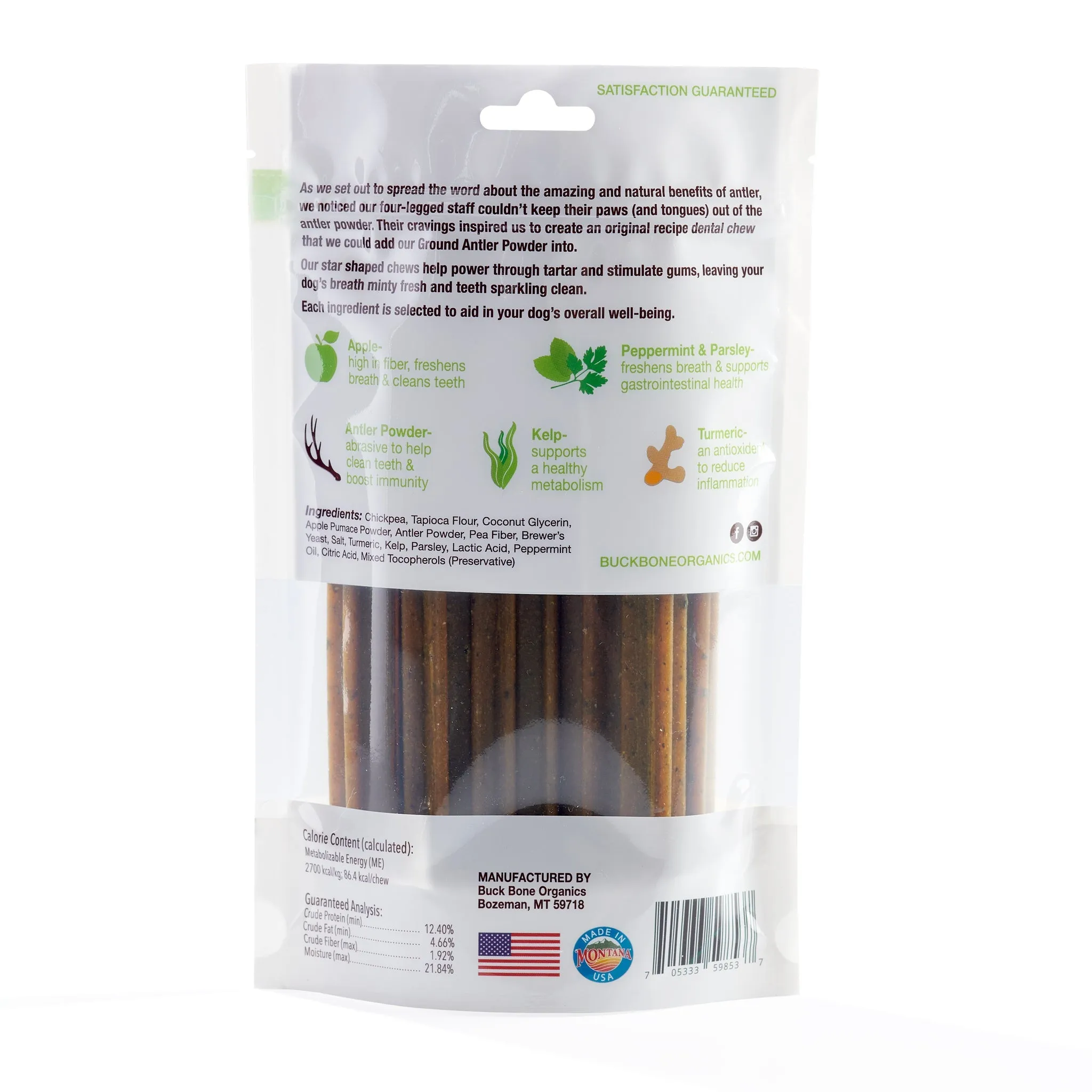 Grain Free Dental Chews 12 Pack, made with Antler Powder, Peppermint and Apple