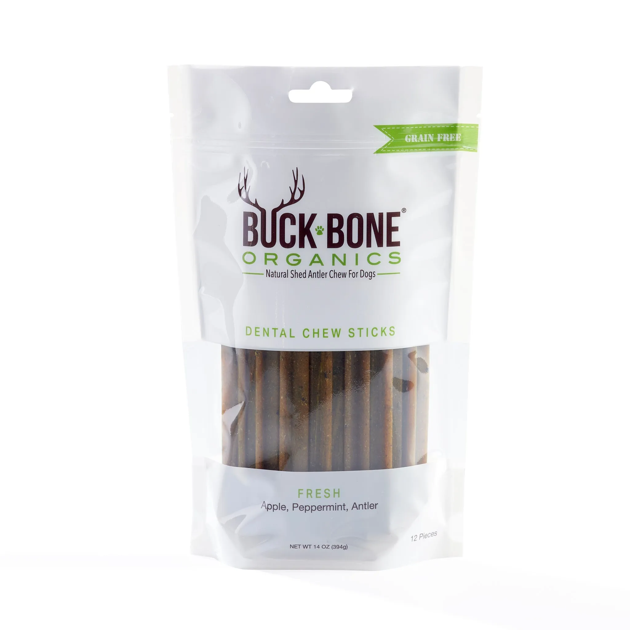 Grain Free Dental Chews 12 Pack, made with Antler Powder, Peppermint and Apple