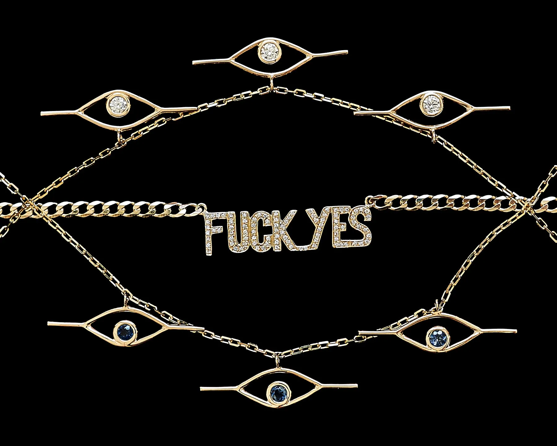 Green-Blue Sapphire Triple Eye Pendant Necklace