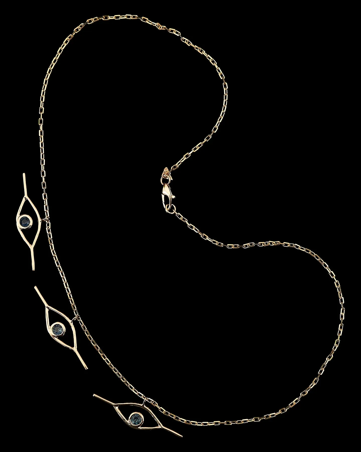 Green-Blue Sapphire Triple Eye Pendant Necklace