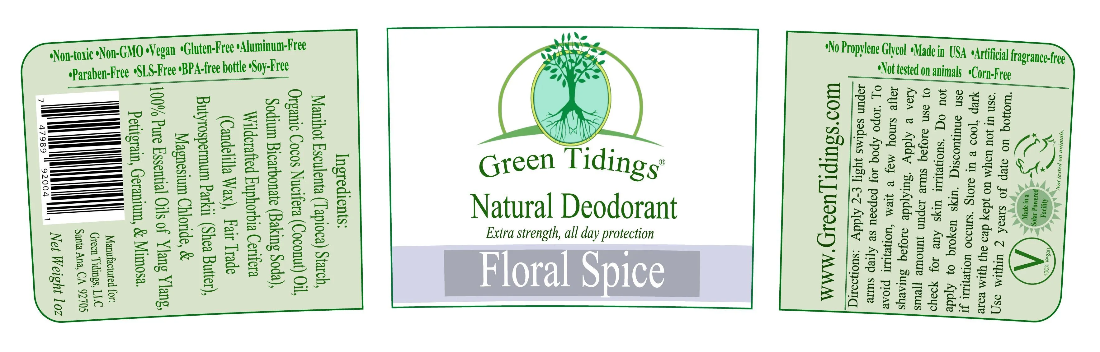 Green Tidings All Natural Deodorant- Floral Spice, 1 Ounce 3 PACK 15% OFF