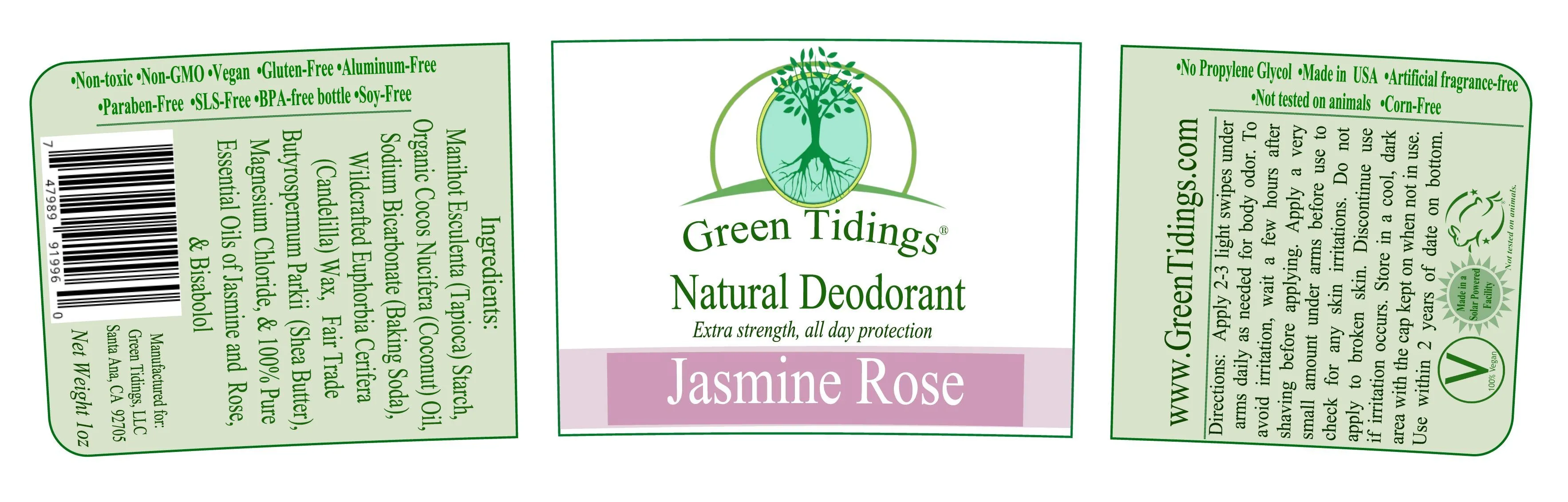 Green Tidings All Natural Deodorant- Jasmine Rose, 1 Ounce