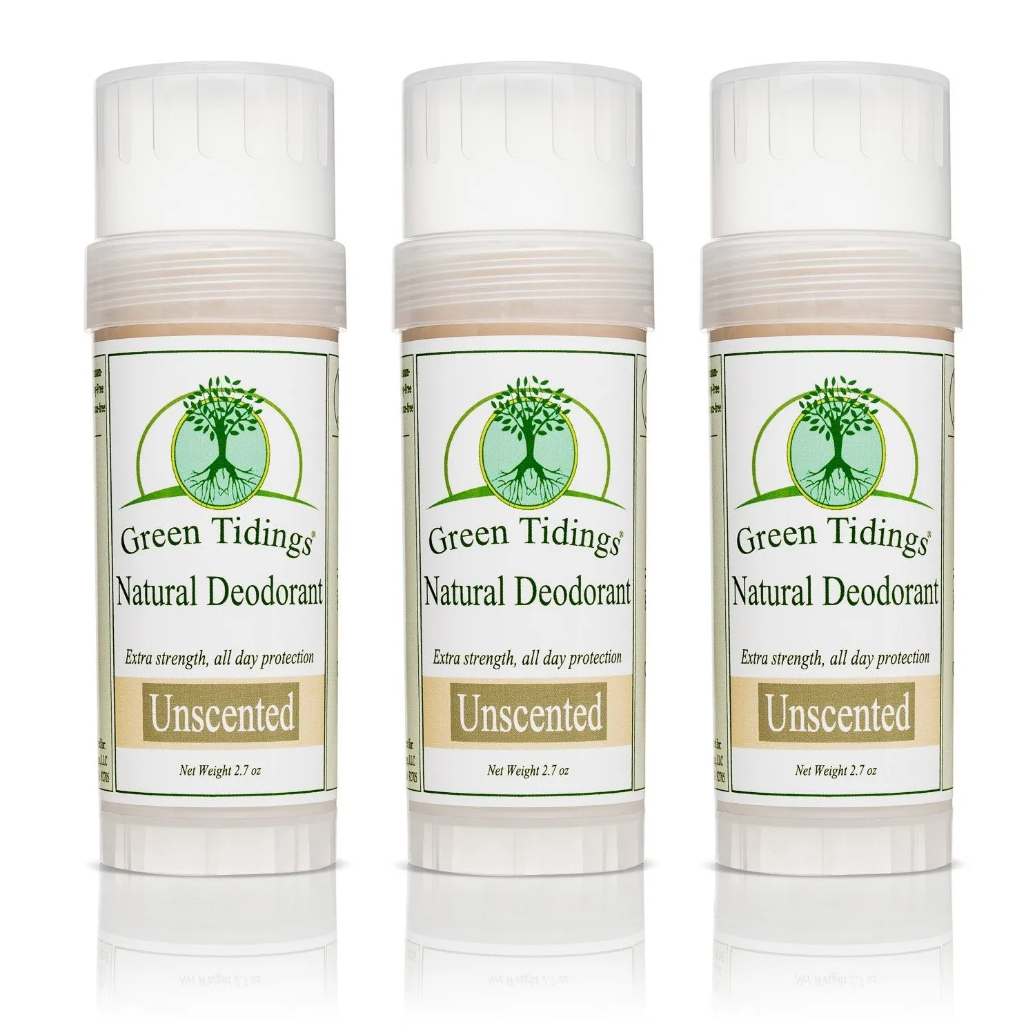 Green Tidings All Natural Deodorant- Unscented, 2.7 Ounces 3 PACK