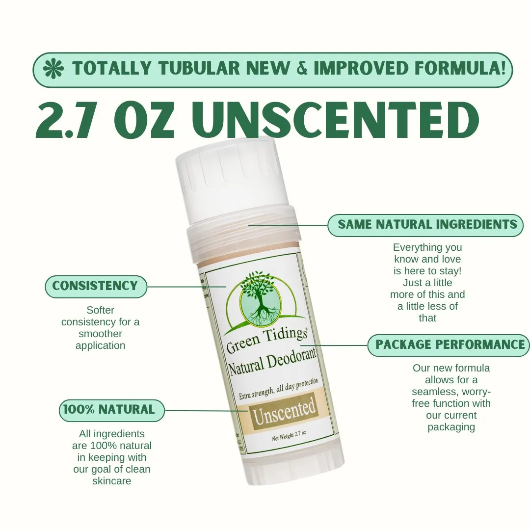 Green Tidings All Natural Deodorant- Unscented, 2.7 Ounces 3 PACK