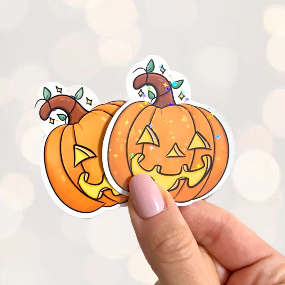 Happy Pumpkin Glitter Vinyl Sticker