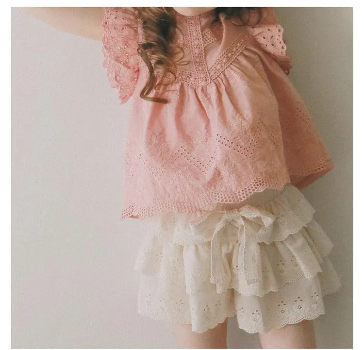 Hollow-out Girls' Multi-layer Lace Culottes
