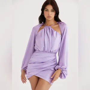 House of CB KATE ORCHID SATIN WRAP FRONT MINI DRESS