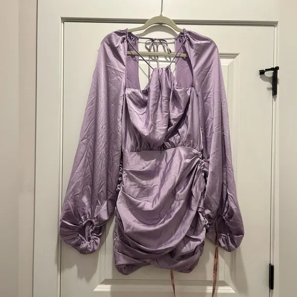 House of CB KATE ORCHID SATIN WRAP FRONT MINI DRESS
