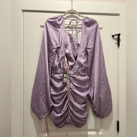 House of CB KATE ORCHID SATIN WRAP FRONT MINI DRESS